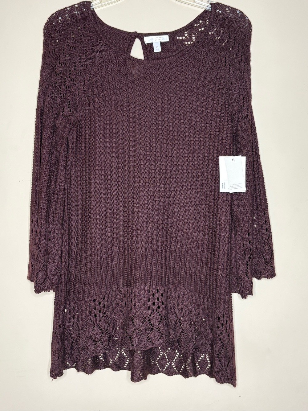 LC Lauren Conrad Plum Crochet-Hem Long Sleeve Knit Dress